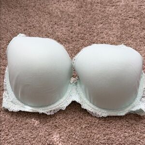 Victoria's Secret Strapless Bra in Light Mint with Lace Trim